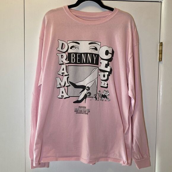 FELIXHEADS’ BENNY DRAMA CLUB Long Sleeve T-Shirt Pink Black Women’s Large - Picture 1 of 4